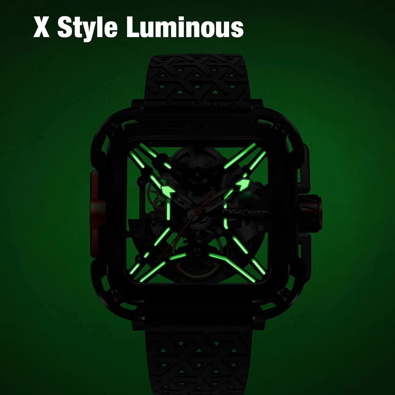 CIGA Design Square Skeleton Automatic Watch Men Fashion X Series SUV Luminous Anti-shock Mechanical Wrist Watches reloj hombre