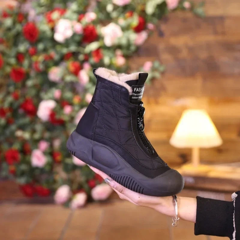 Trendy Thick Bottom Snow Boots Women's Short Tube Fashionable Winter Warm Fur Booties Rubber Shoe Upper Cotton Lining