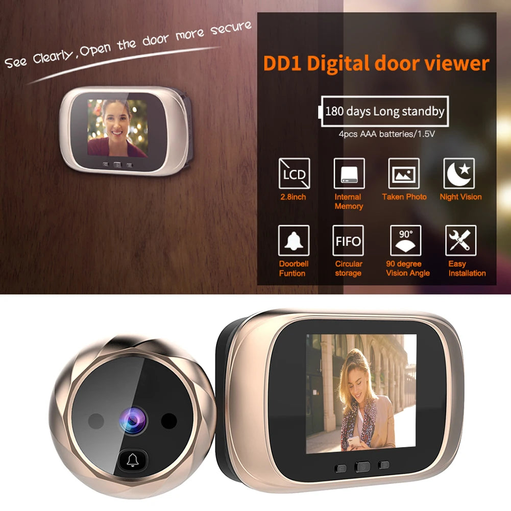 Night Vision Door Peephole Camera 2.8 inch Digital Doorbell Viewer Door Bell Peephole Viewer Video Night Vision