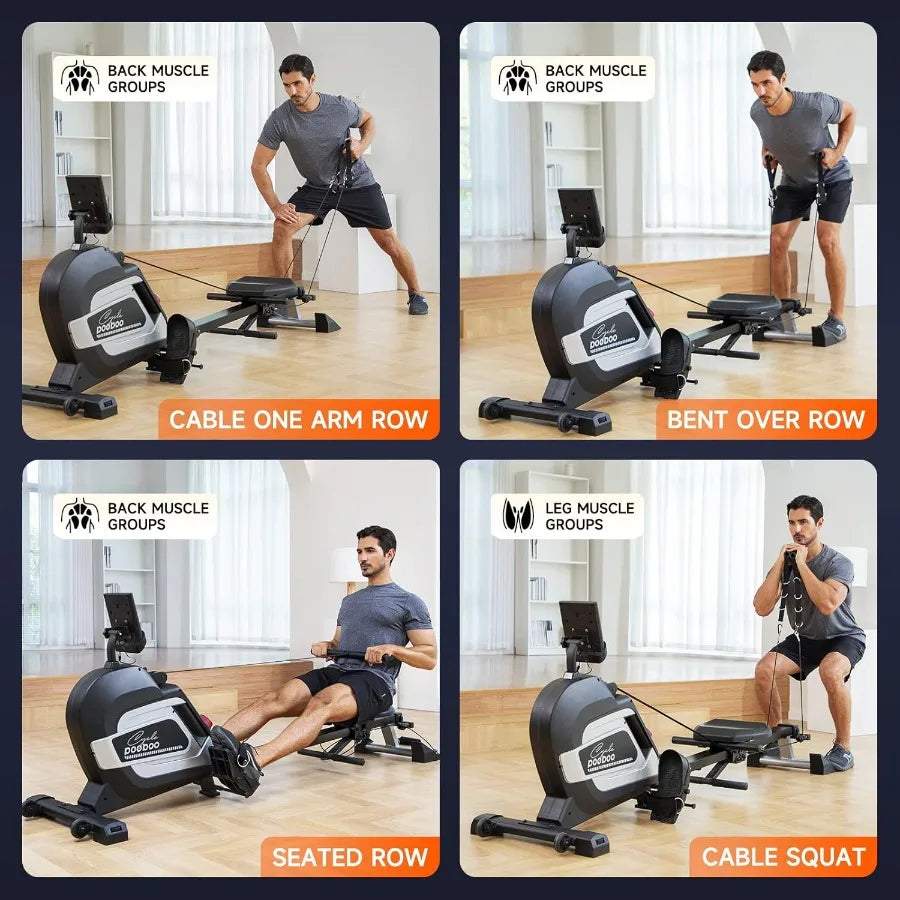 Magnetic Rowing Machine with 360 LB Weight Capacity for Home Workouts Folding Design with Integrated Strength Training Features