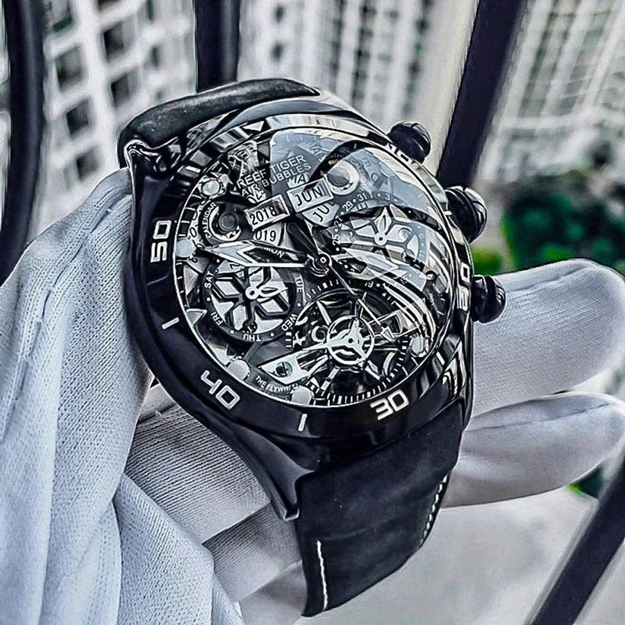 reef tiger brand men's fully automatic mechanical watch, business men's watch, personalized and fashionable men's sports watch
