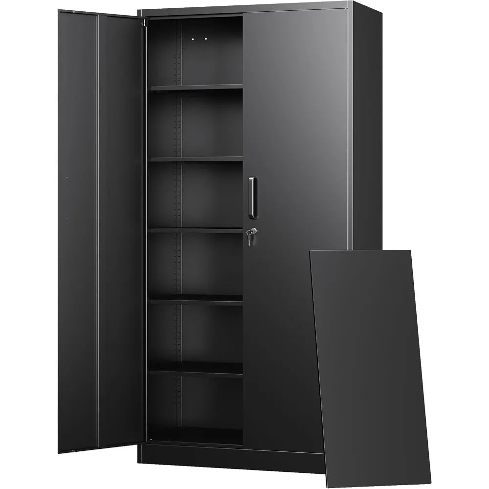 Tall Steel Storage Cabinets with Lockable Doors and Adjustable Shelves for Home and Garage Use