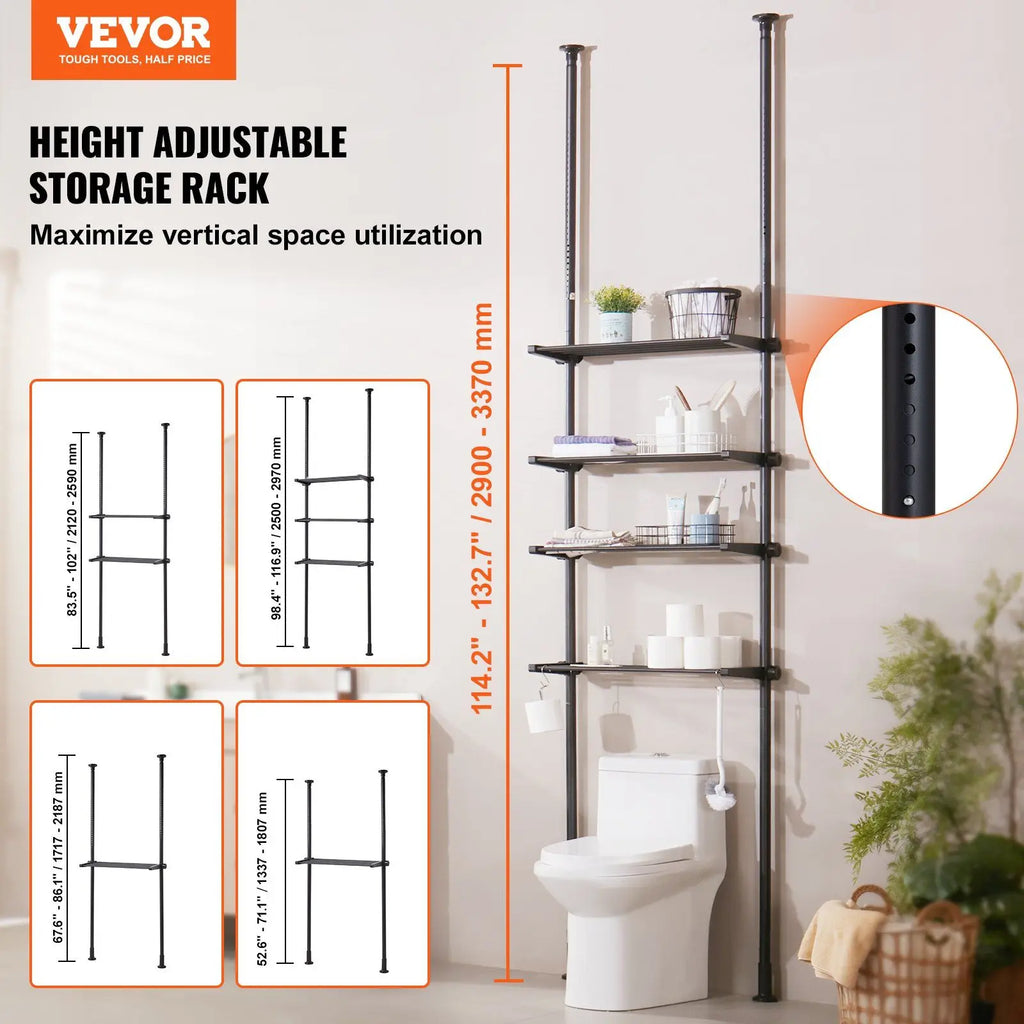 4-Tier Tall Bathroom Shelf Over Toilet 4.3-11.1' Height 27.6-44'' Width Storage Organizer Rack