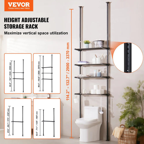 4-Tier Tall Bathroom Shelf Over Toilet 4.3-11.1' Height 27.6-44'' Width Storage Organizer Rack