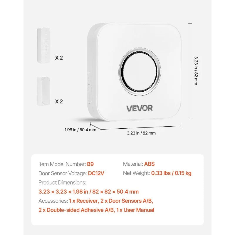 Door Chime 58 Chimes 5-Level Volume Wireless Door Alarm Contact Sensor