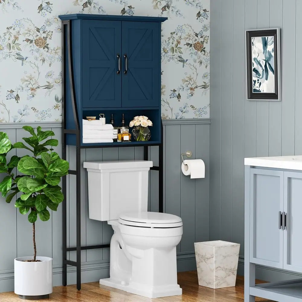Over The Toilet Storage Cabinet, Over Toilet Bathroom Organizer with Doors, Above Toilet Storage Cabinet Spacesaver Rack, Behind