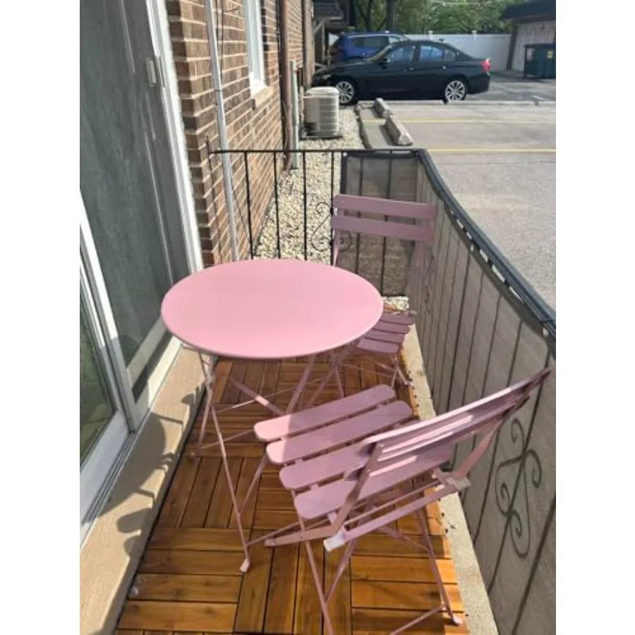 3-Piece Patio Bistro Set Outdoor Furniture Set Folding Bistro Table and Chairs with Premium Steel Frame Weather Resistant Conve