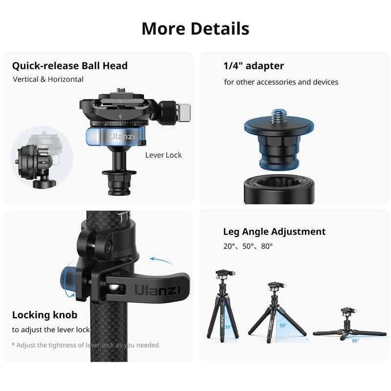 Ulanzi TT35 5-in-1 Hiking Stick Tripod Kit with Quick Release Ball Head 146cm Selfie Stick Monopod Outdoor Photograph Tripod
