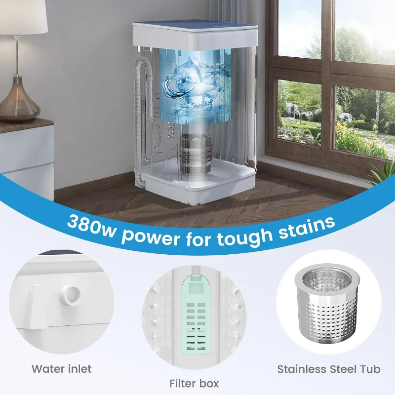 VCJ Portable Washing Machine, 18lbs Fully Automatic Washer with Stainless Steel Tub, 7 Wash Programs, 380W Powerful Motor