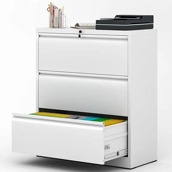 File Cabinet with Lock, 3 Drawer Lateral Filing Cabinet for Home Office, Black Metal Heavy Duty File Cabinets for Hanging Letter