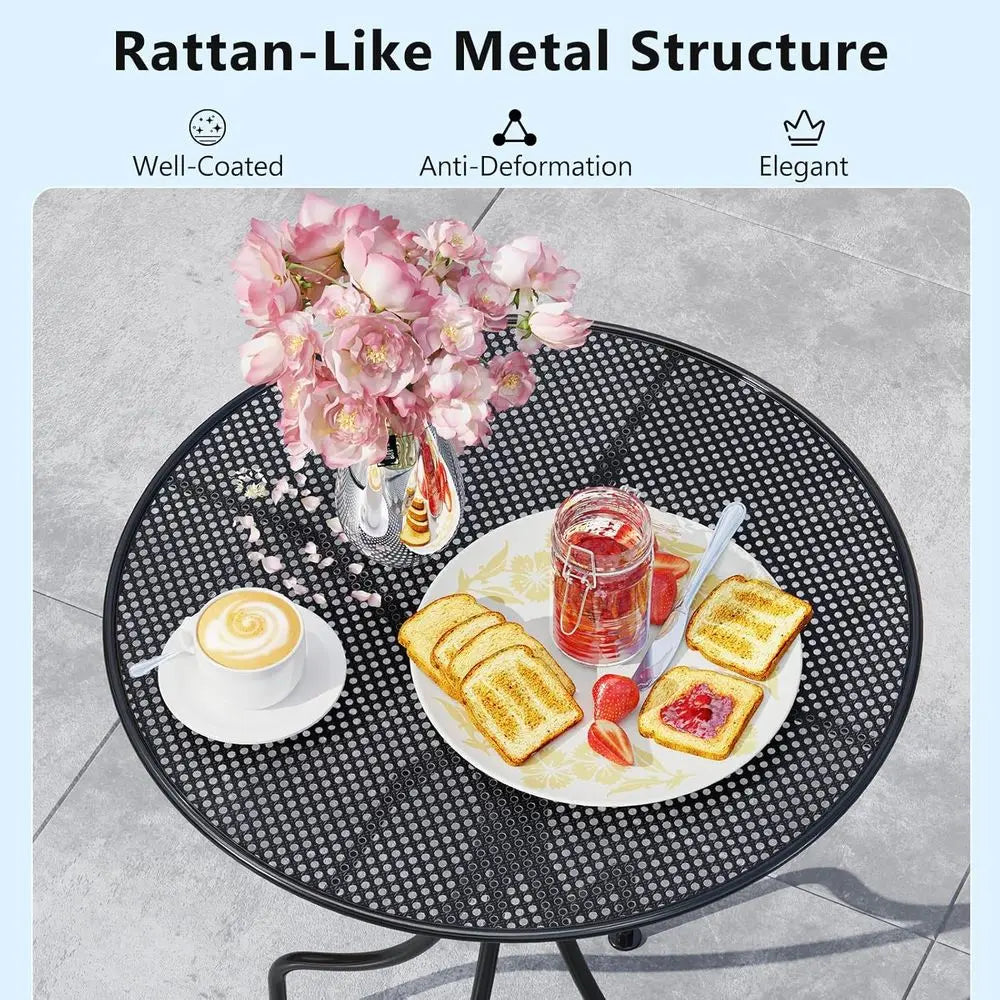 2-Seat Metal Patio Bistro Set with Round Table and Folding Chairs for Outdoor Garden and Porch