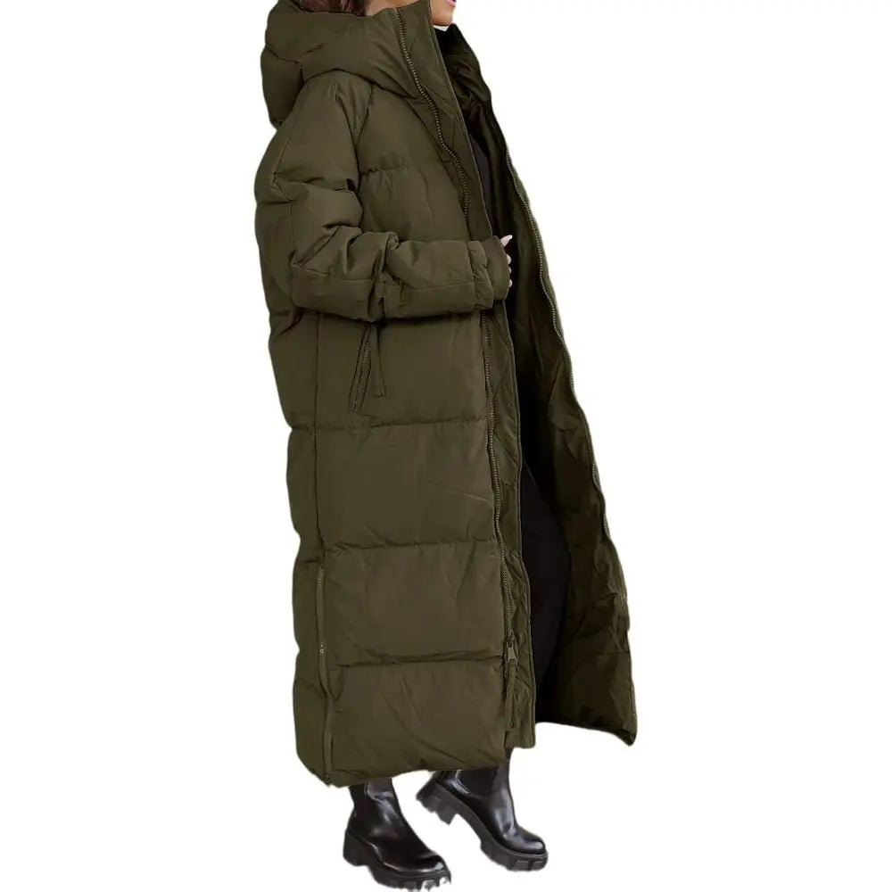 Women Long Quilted Coat Hooded Maxi Length Long Sleeve Puffer Jacket Padded Coat Winter Outerwear
