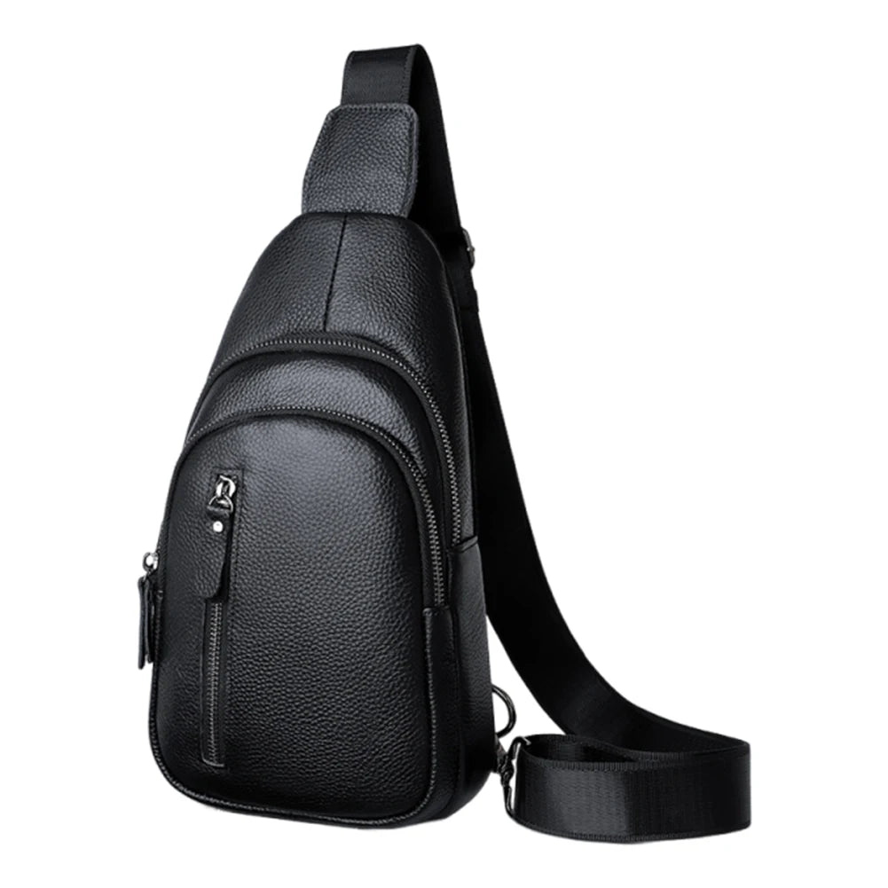 Leather Sling Bag for Men with Multi-compartments Crossbody Bag with Adjustable Shoulder Strap Cross Body Pack Sling Backpack