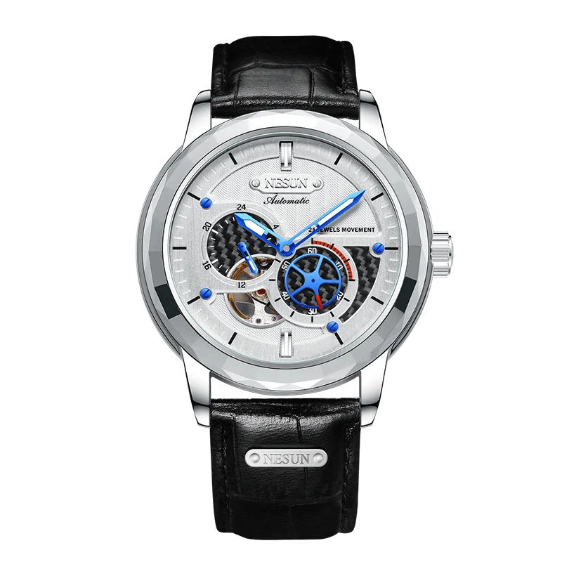 NESUN automatic mechanical watch, stainless steel case luminous classic men's wristwatch, large dial mechanical watch