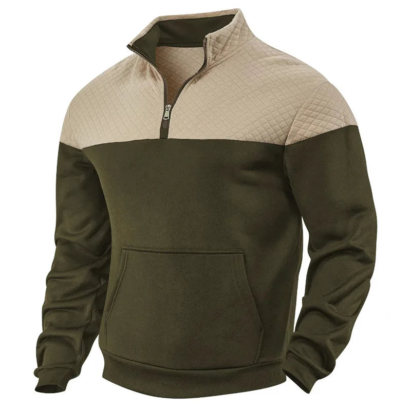 Cross Border Mens Oversized Color Block Hoodie Heavy Fleece Lined Winter Stand Collar Zipper Sweater Casual Loose Fit
