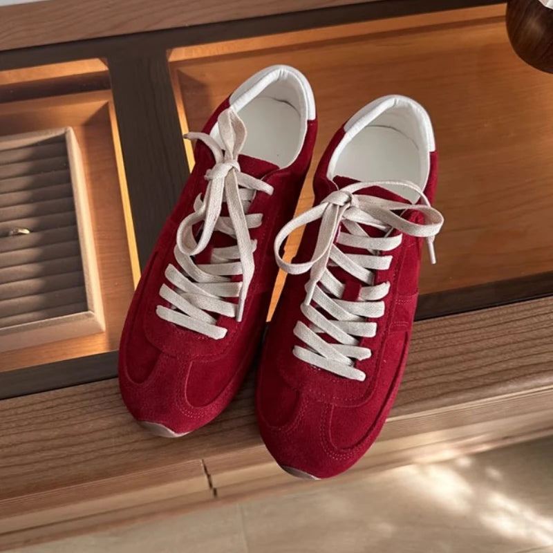Women  Sports Shoes Suede 2025 New Retro Training Flat Casual Shoes Genuine Leather Agan Women's Shoes