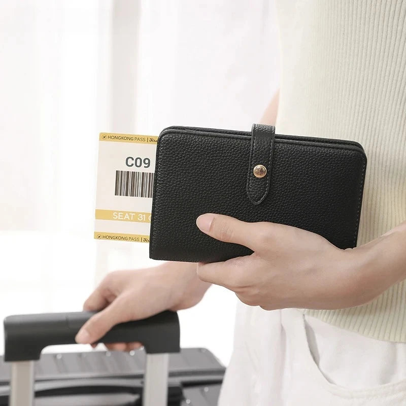 Passport Wallet Travel Organizer Card Holder Case for Women Men with Ticket Slot Pen Pocket Multi-Function Passport Cover