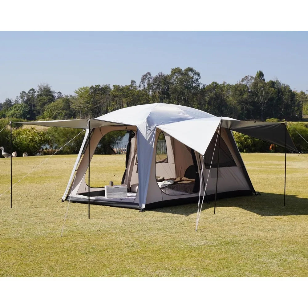 Large Family Cabin Tent for 4-6 People: 3-Door, 2-Room, Waterproof Double Layer Portable Glamping Tent