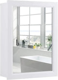 Wall-Mounted Single Door Mirrored Cabinet for Bathroom Storage in White