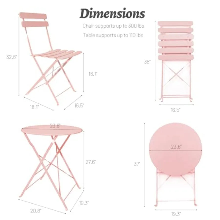 3-Piece Patio Bistro Set Outdoor Furniture Set Folding Bistro Table and Chairs with Premium Steel Frame Weather Resistant Conve