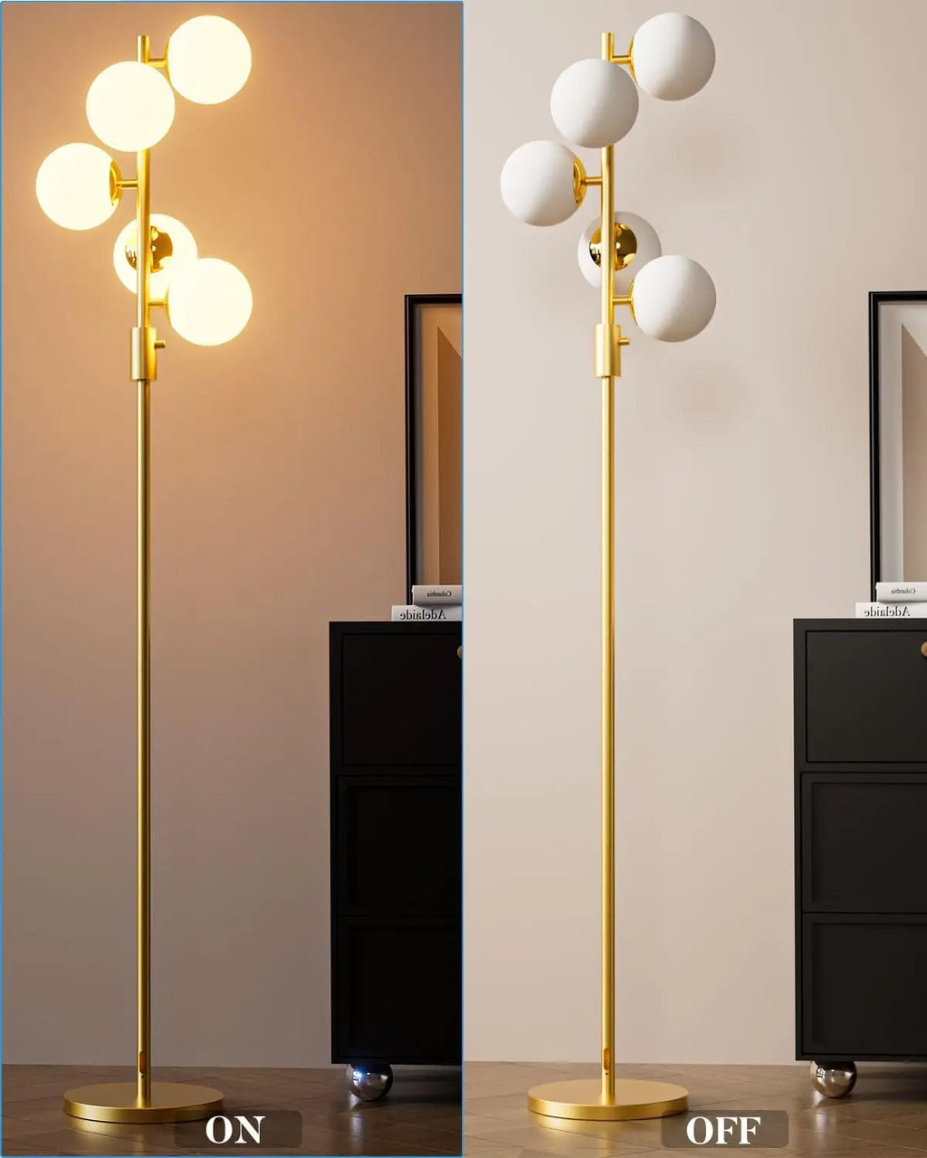 Mid Century Modern Dimmable Floor Lamp with 5x G9 3000K Bulbs, Gold Adjustable Standing Lamp for Living Room, Bedroom, Office