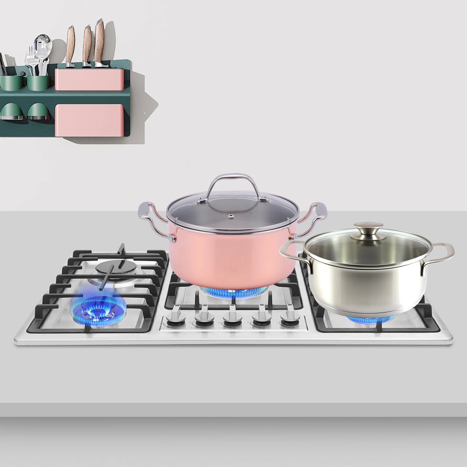 5 Burner Built-in Gas Cooktop 3.3KW NG Gas Stove Stainless Steel Gas Hob for Home Commercial Kitchen