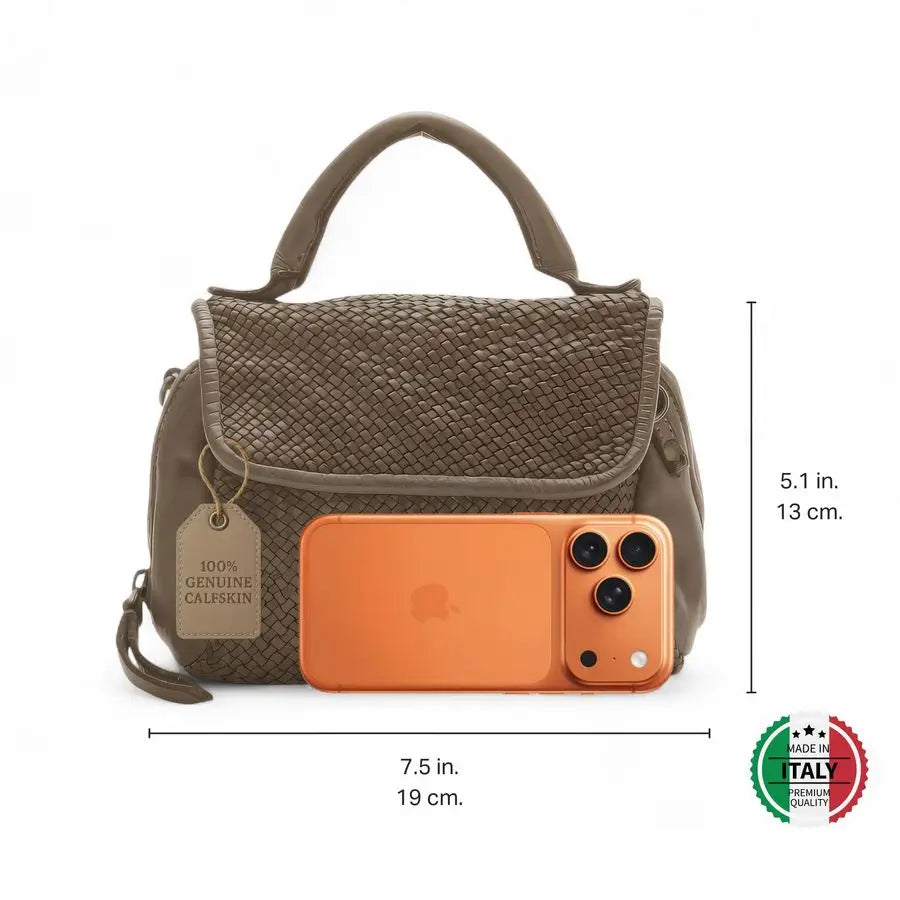 Top Handle Genuine Leather Small Crossbody Bag for Women Handcrafted Calfskin Italian Leather Purses