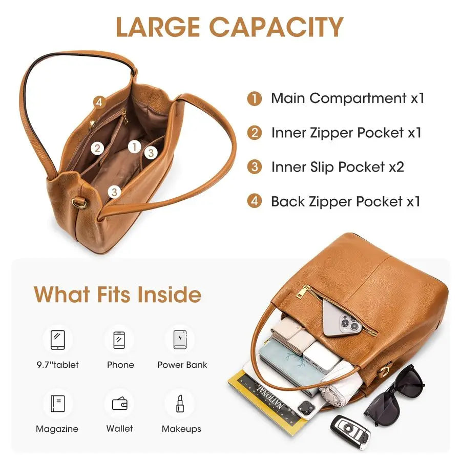 Leather Handbags for Women 2025 Trendy, Soft Leather Bucket Bags Shoulder Tote Crossbody Purses with 2 Straps