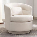 Swivel Accent Chair, 360° Round Barrel Armchair with Pillow, Beige Upholstered Club Chair for Living Room Bedroom Reading Nook