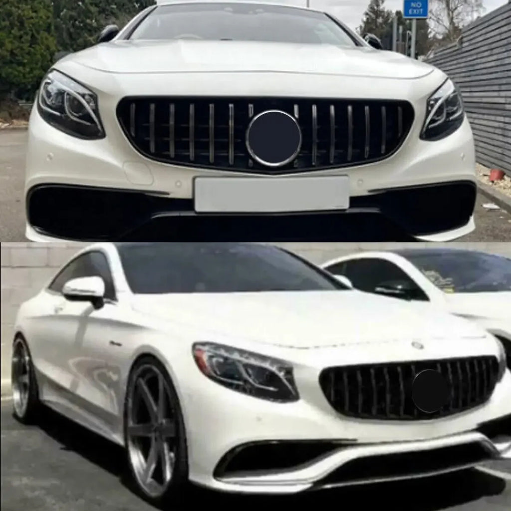 MAGICKIT GT Front Grille Grill Chrome+Black For Mercedes C217 S63 S65 AMG Coupe 2014-2017 CAR Accessories Front Grille