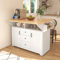 55.7" Large Kitchen Cart Island on Wheels with Foldable Table, Power Outlet, 3 Drawers, Wood Storage Cabinet