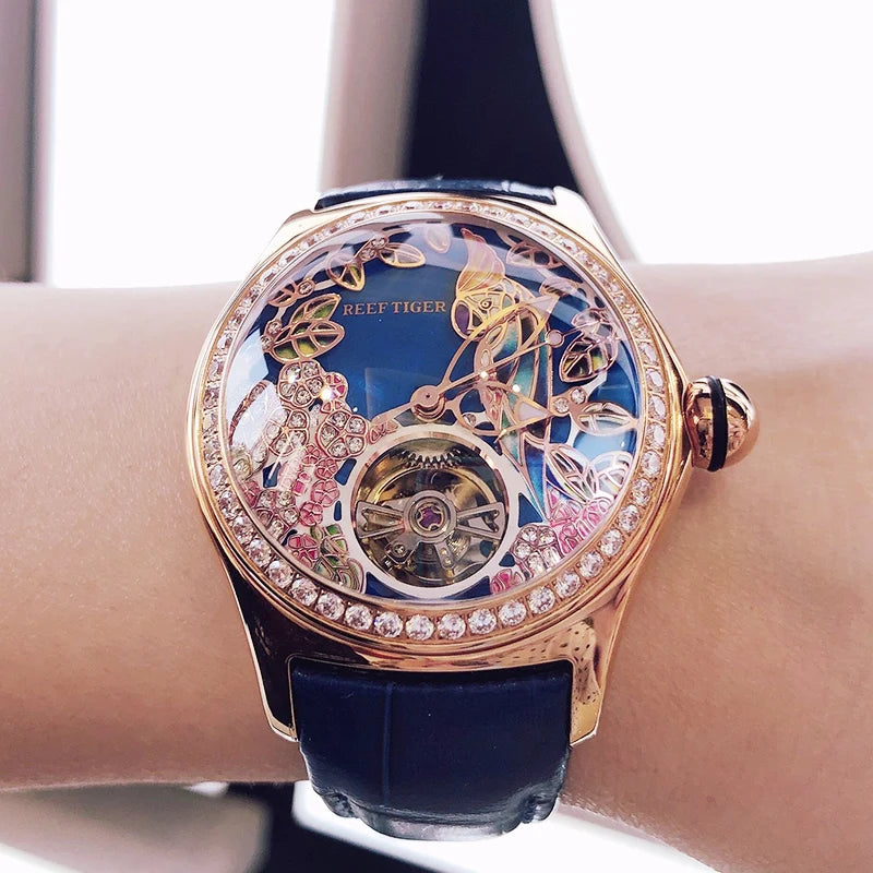 reef tiger Men's Valentine's Day gift: Mechanical watch, fully automatic multi-functional dual calendar business men's watch, wa