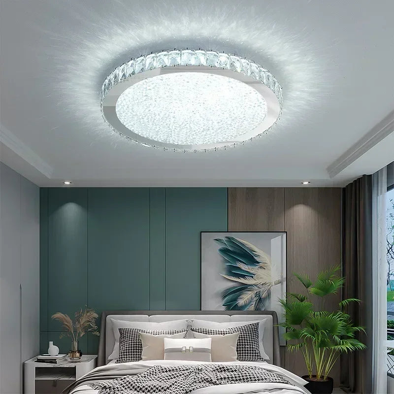 Nordic Light Luxury K9 Crystal Round Ceiling Lamp Romantic Warm Square Bedroom Living Room Decor LED Home Lighting