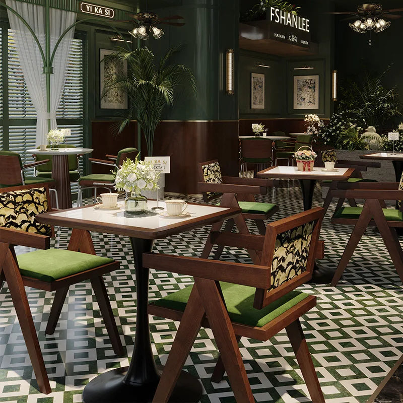 Retro Western Restaurant Bar Commercial Dining Table and Chair Combination Restaurant Solid Wood Table Chair Commercial