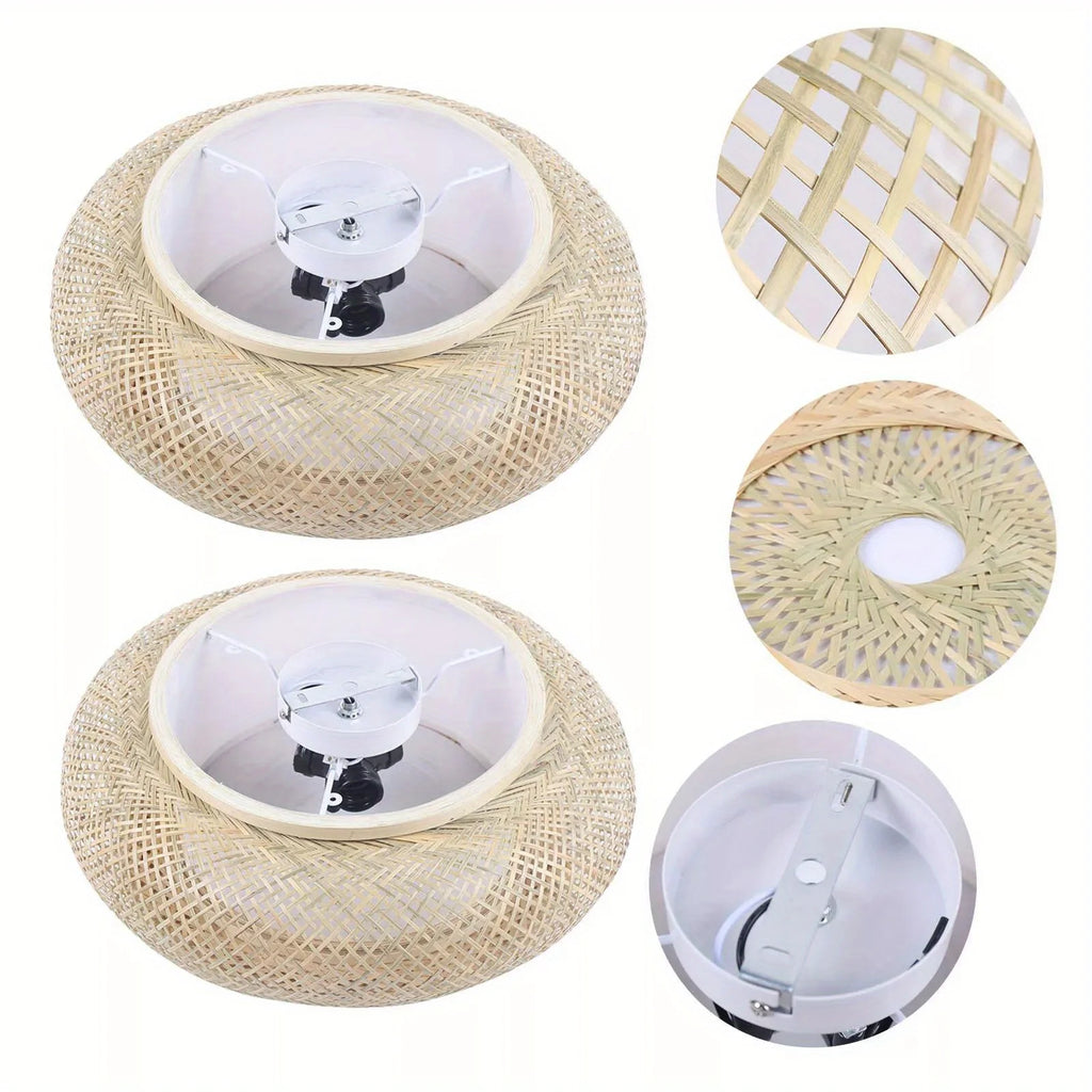 Hand-Woven Bamboo Ceiling Light 3-Light Drum Shade Natural Rattan Pendant for Living Room Bedroom Study Zen Decor