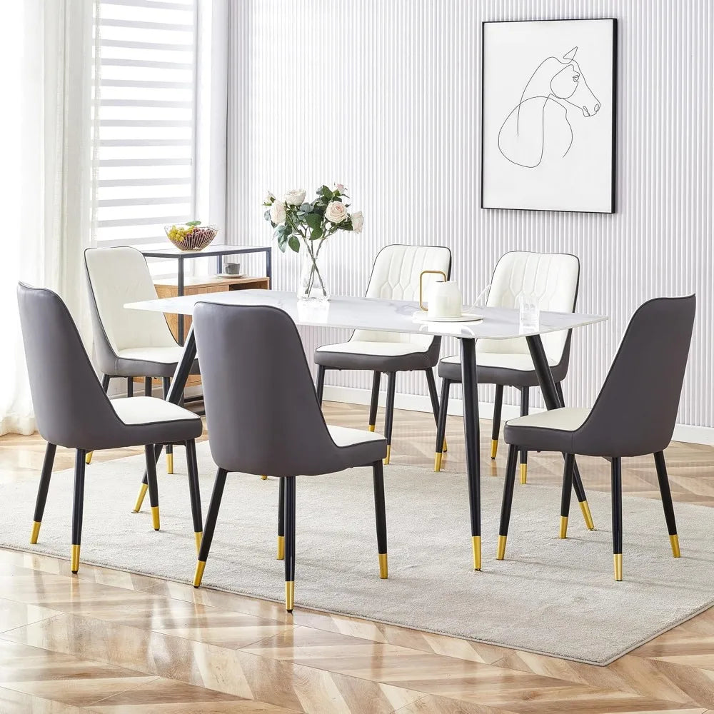 6-Seat Dining Table Set with Sintered Stone Top and Contemporary Chairs