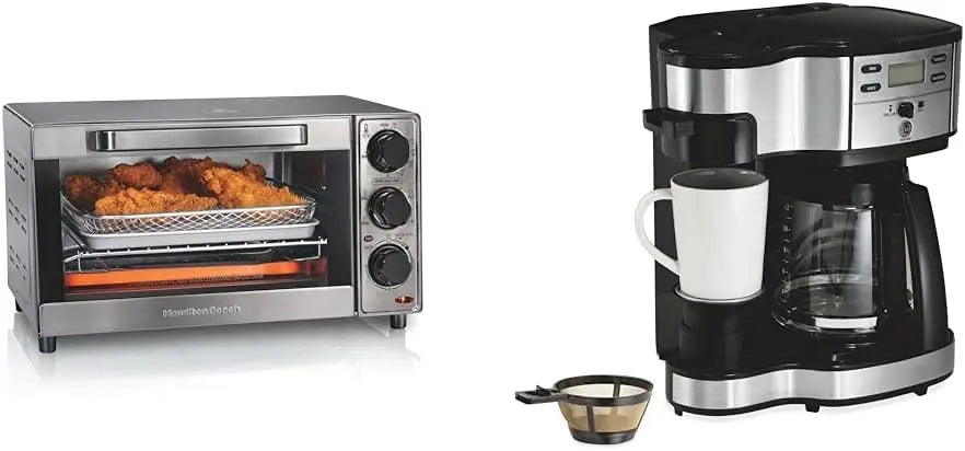 Sure-Crisp Toaster Oven Air Fryer Combo, 9' Pizza Fit, 4-Slice, 12-Cup Coffee Maker with Glass Carafe