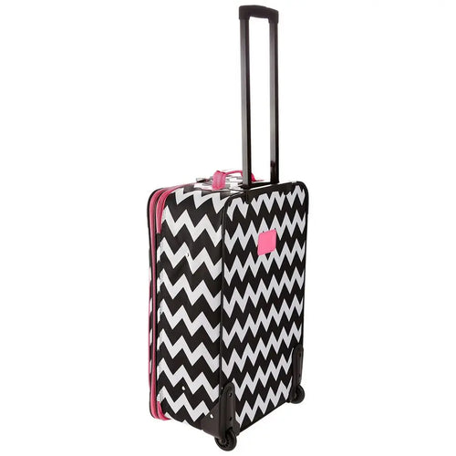 4Piece Softside Upright Luggage Set,Telescoping Handles, Pink Chevron, 14 19 24 28