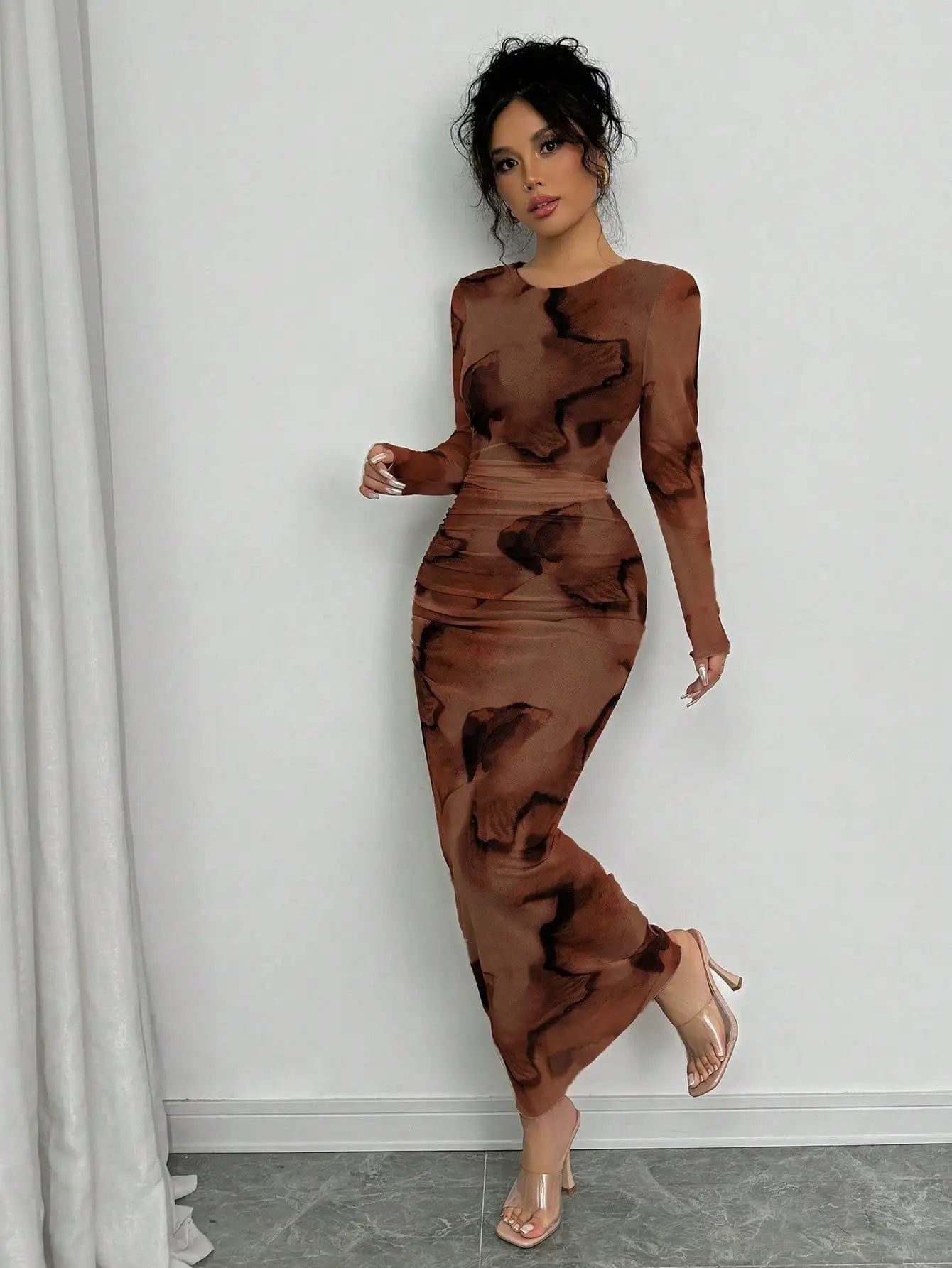 Elenzga Elegant Gradient Long Sleeve Slim Fit Women's Dress Fall Cloth For Women
