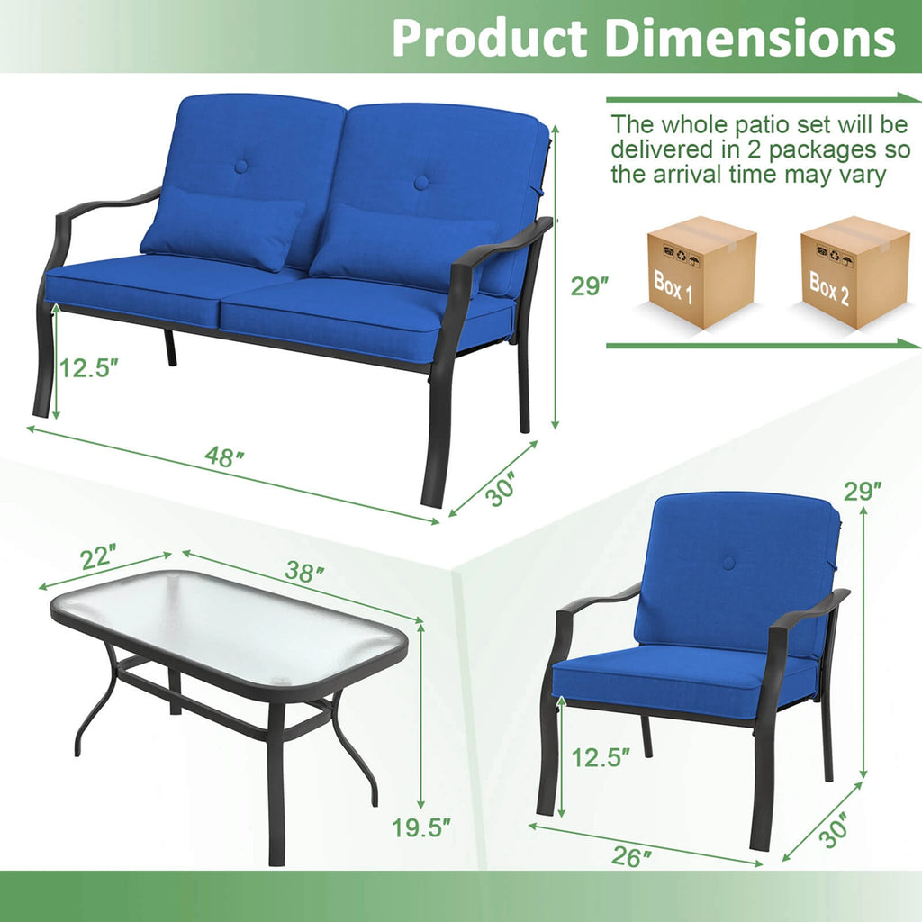 2 PCS Patio Furniture Set Outdoor Loveseat Chair Coffee Table Cushioned Seat Navy