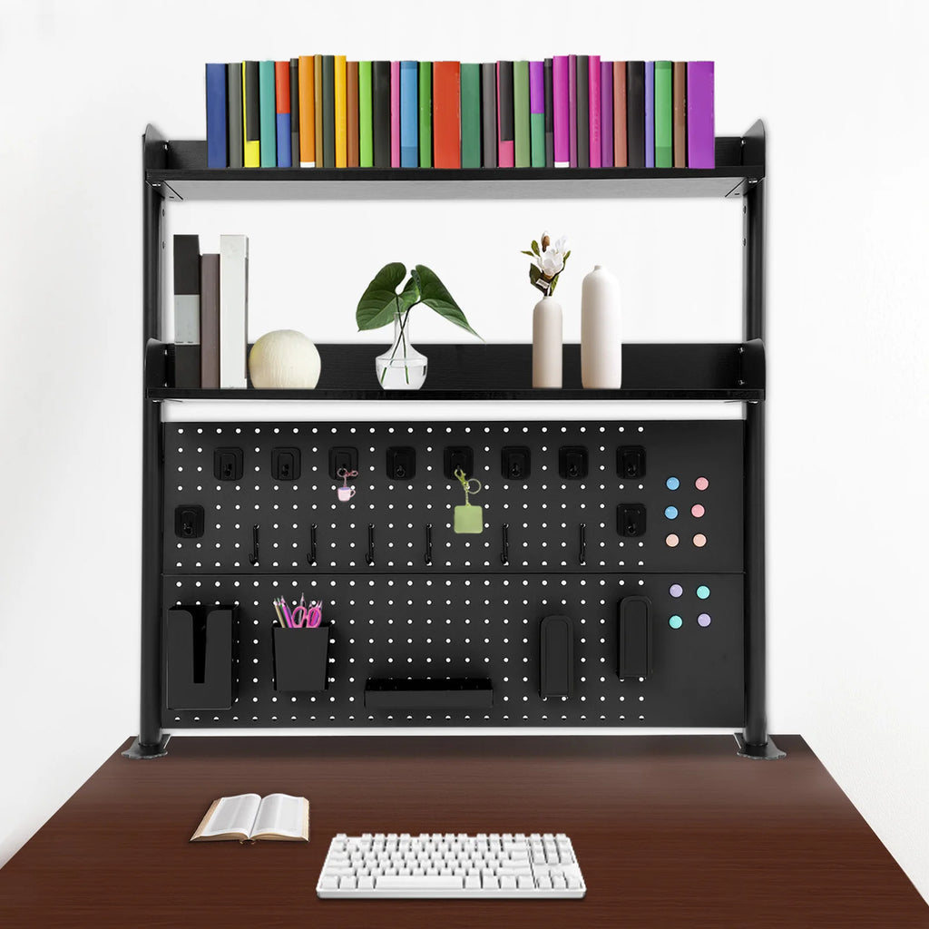 Clamp on Desk Shelf with Pegboard, Desk Extender Pegboard Workstation, Desktop Bookshelf Storage Shelves for Home Office Dorm