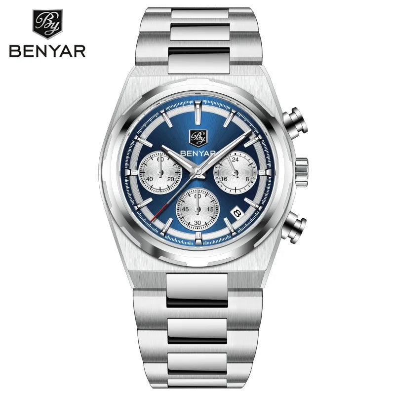 BENYAR New Quartz Automatic Date Chronograph Luminous Life Waterproof Luxury Men watch 40mm Dial Stainless Steel Strap Man watch