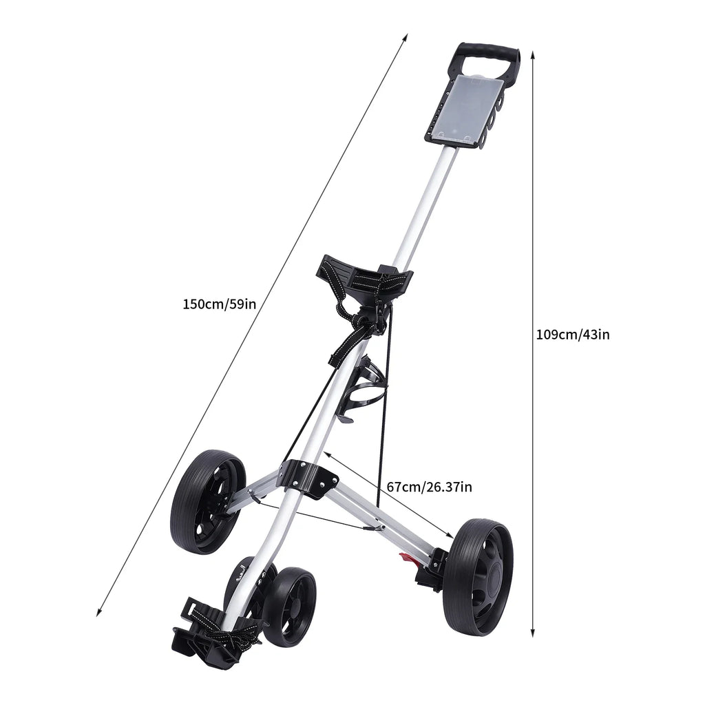 3 Wheel Push Pull Golf Cart Foldable Lightweight Golf Push Cart Portable Aluminum Alloy Golf Trolley with Foot Brake