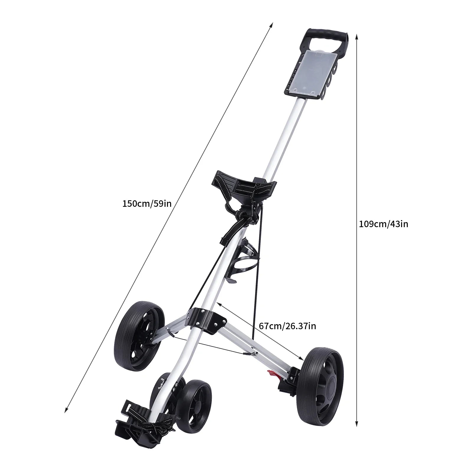 3 Wheel Push Pull Golf Cart Foldable Lightweight Golf Push Cart Portable Aluminum Alloy Golf Trolley with Foot Brake
