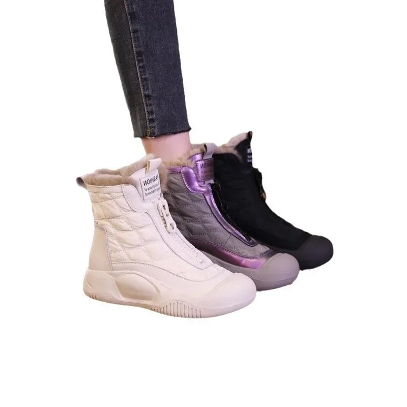 Trendy Thick Bottom Snow Boots Women's Short Tube Fashionable Winter Warm Fur Booties Rubber Shoe Upper Cotton Lining