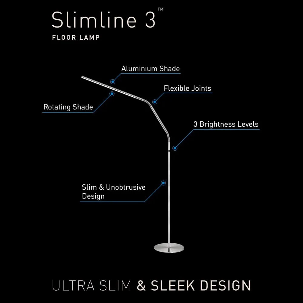 Daylight Company Slimline 3 LED Floor Lamp with 80 CRI for Eye Care, 4 Brightness Settings, 3000 LUX at 30 cm, 1065 Lumens, 4-St