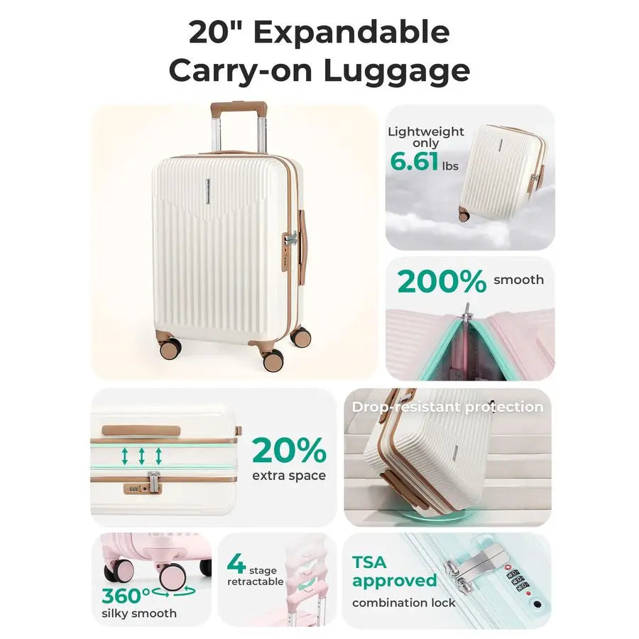 On Luggage 22x14x9 Airline Approved with Spinner Wheels,100 PC Hardside Expandable Luggage with TSA Lock for Trips, 20 Inch Roll
