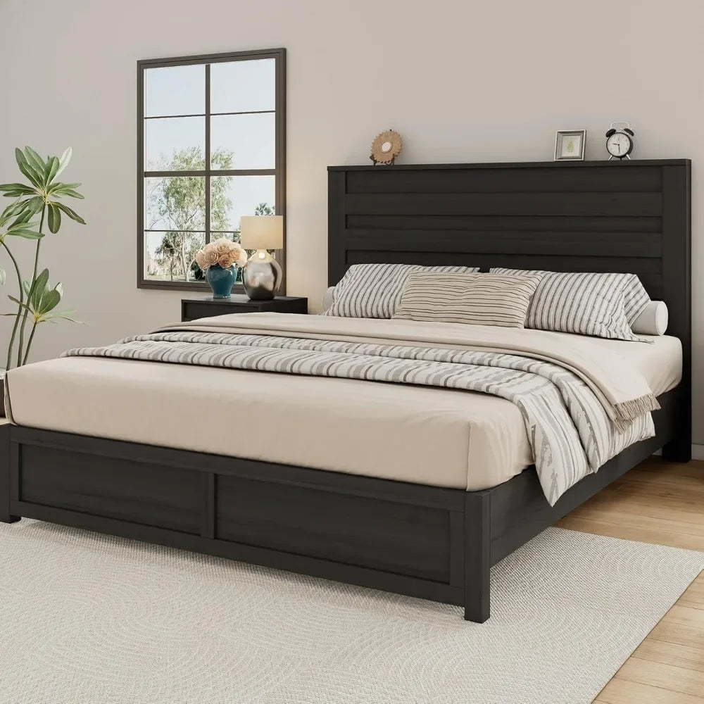 Farmhouse Bed Frame with Headboard, Platform Bed Frame with Wood Slats Support/No Box Spring Needed/Easy Assembly Customized