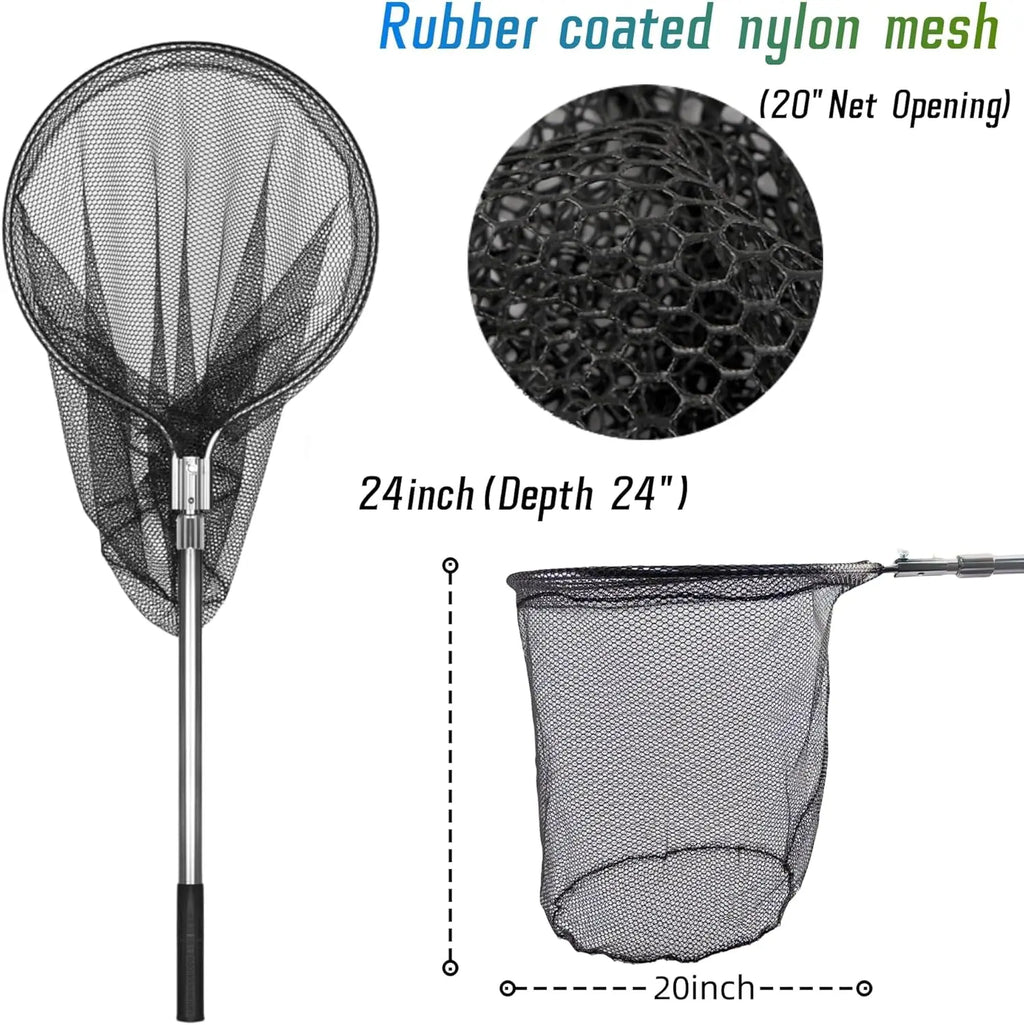 Extra Large Aluminum Fishing Net with Telescoping Handle, 20in Opening for Saltwater and Freshwater