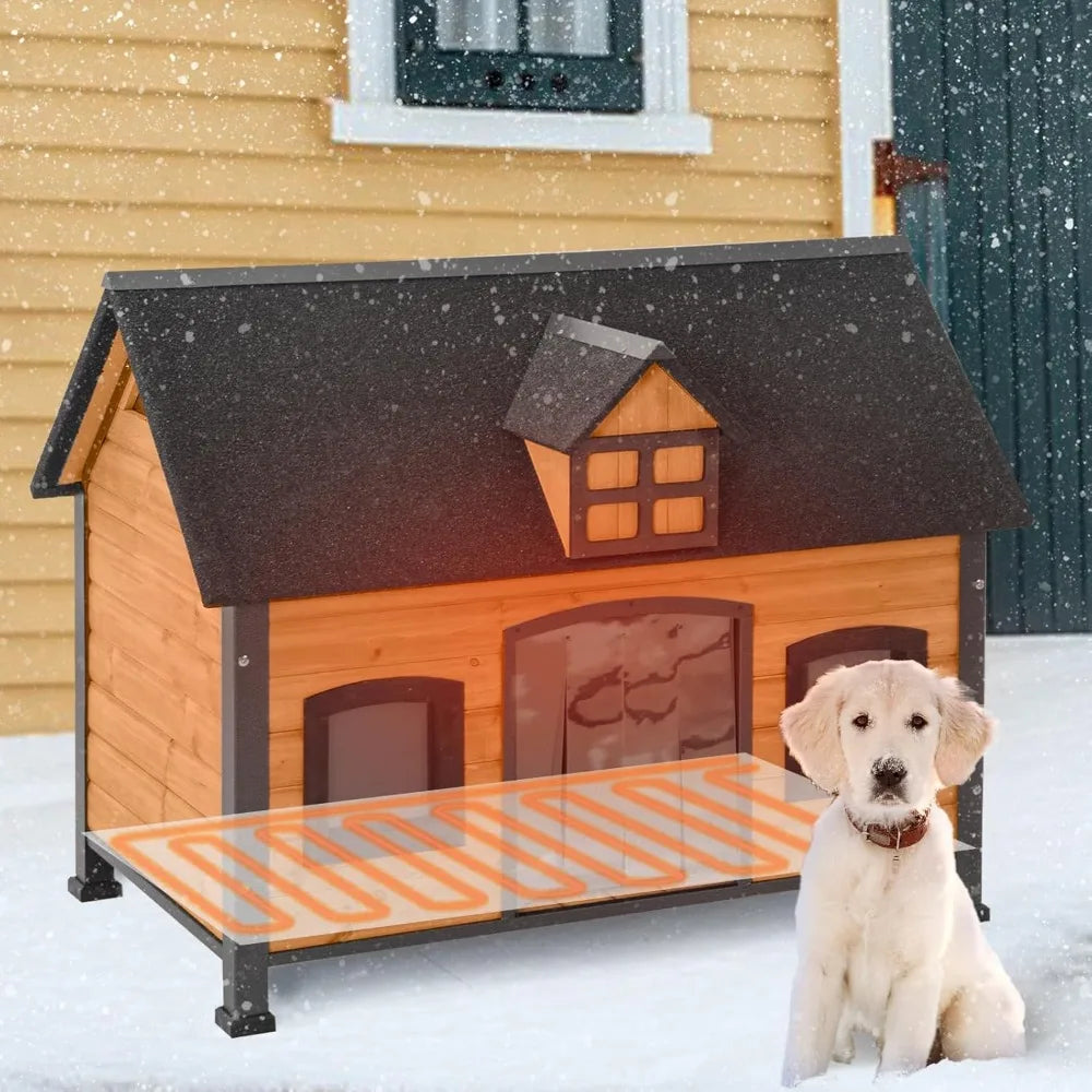Insulated Dog House with Metal Frame and Anti-Chewing Liner - Unique Design Wooden Kennel for Weather Protection